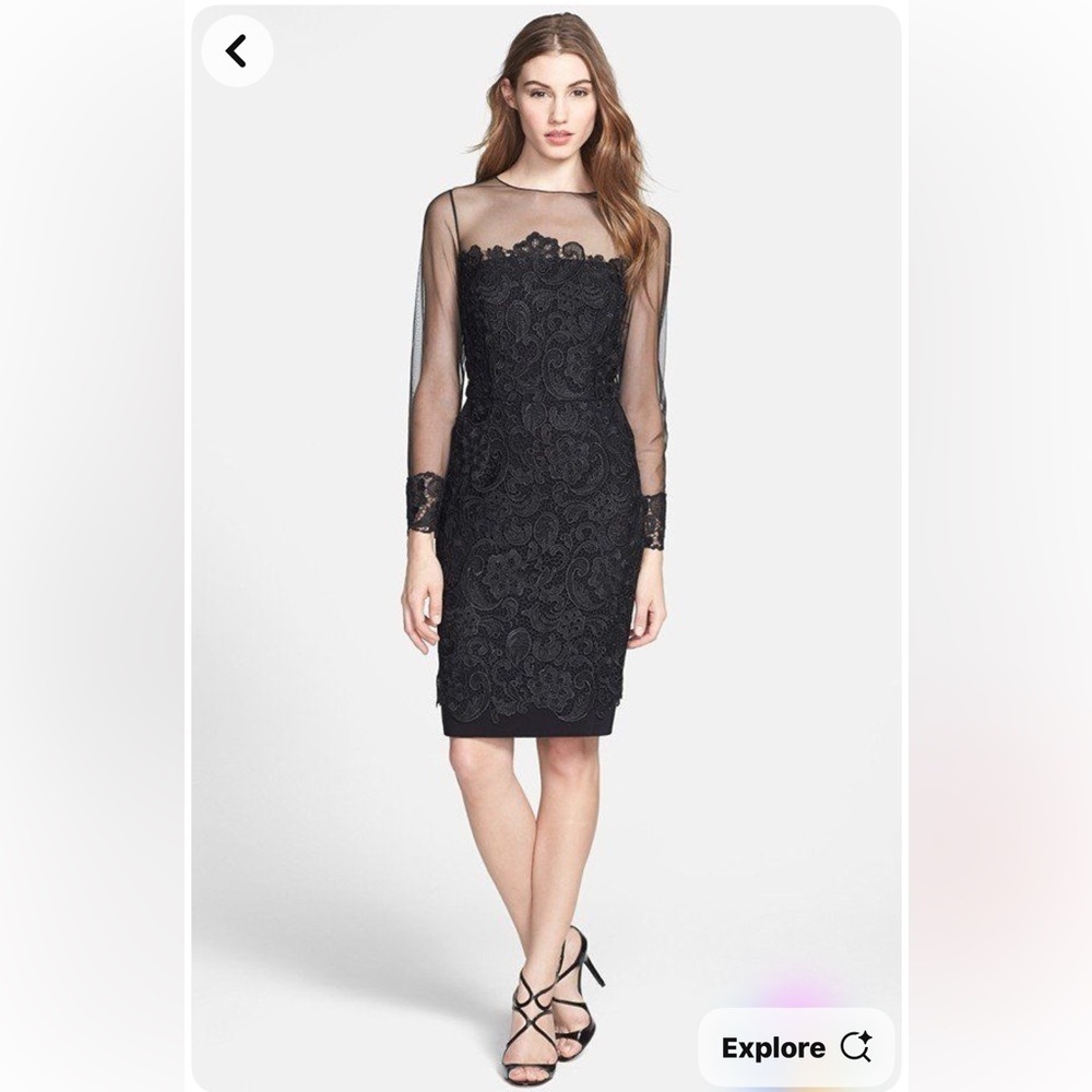 Patra Illusion Yoke Lace Sheath Dress Elegant Black Lace Dress